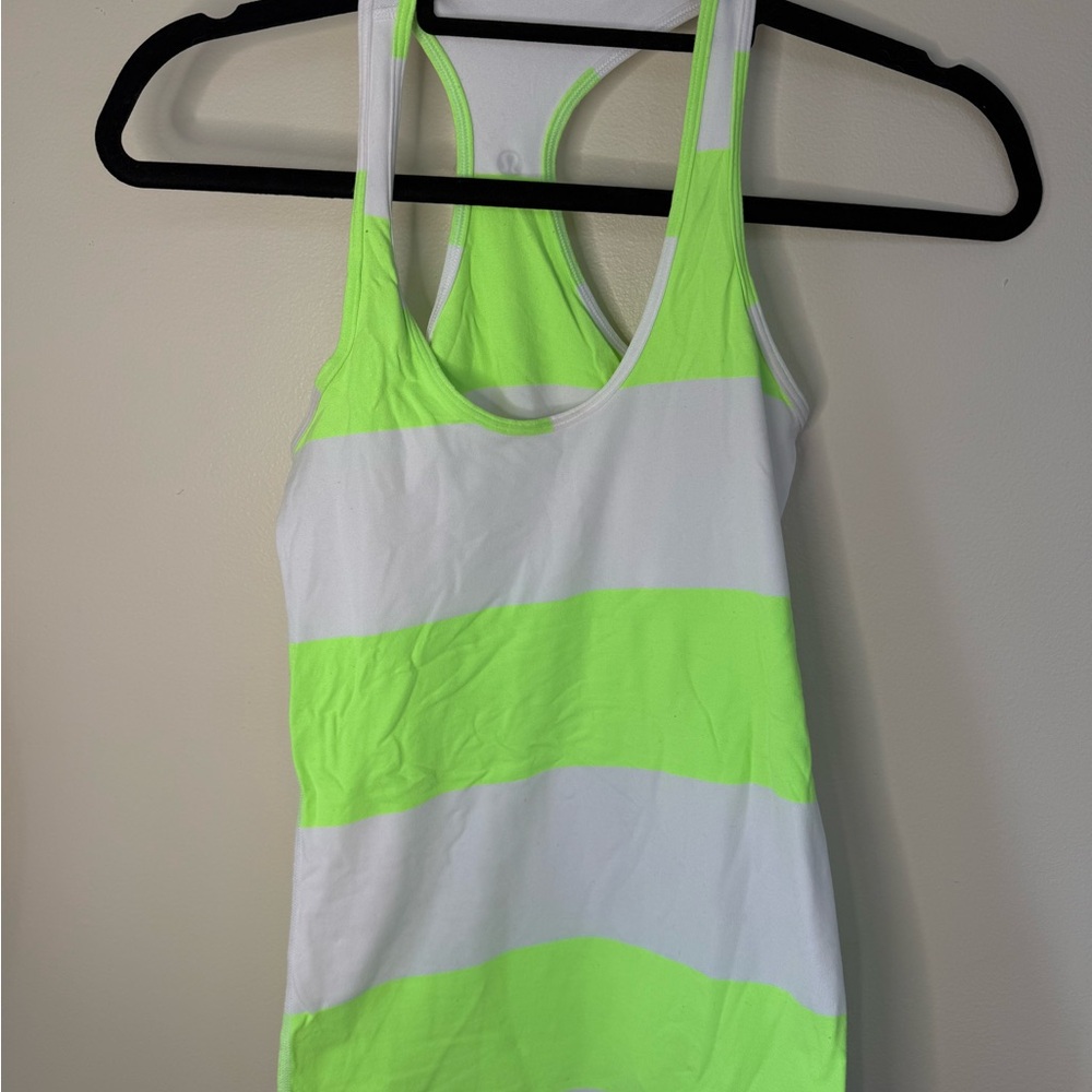 Neon Green and White Striped Women's Tank Top